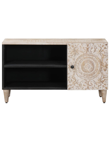 Mobile TV Bianco 80 x 31,5 x 46 cm Legno di mango massello