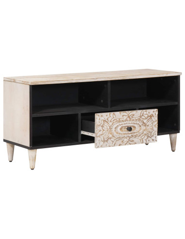 Mobile TV Bianco 100 x 33,5 x 46 cm Legno di mango massello