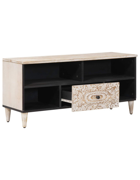 Mobile TV Bianco 100 x 33,5 x 46 cm Legno di mango massello