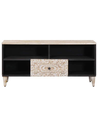 Mobile TV Bianco 100 x 33,5 x 46 cm Legno di mango massello