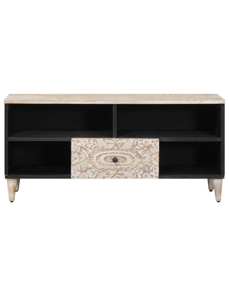 Mobile TV Bianco 100 x 33,5 x 46 cm Legno di mango massello