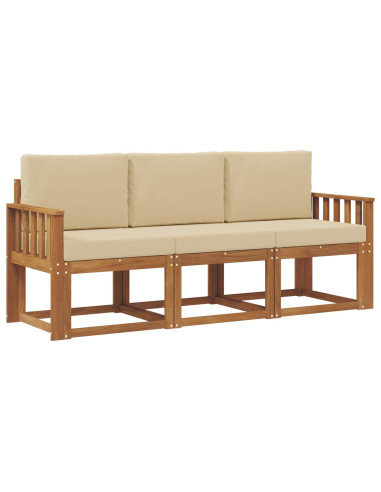 Set di divani da esterno con cuscino 3 pcs Naturale e Beige