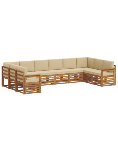 Set divani 10 pcs Naturale e Beige Legno di Acacia Massello 2