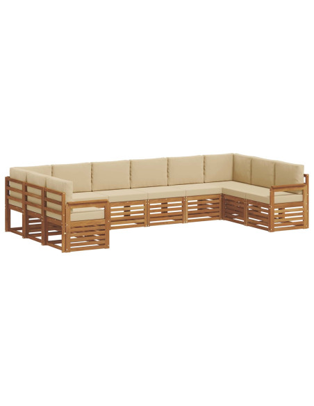 Set divani 10 pcs Naturale e Beige Legno di Acacia Massello