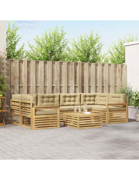 Set di divani da esterno 7 pcs Bianco e Beige Poliestere