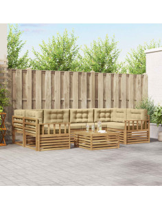 Set di divani da esterno 7 pcs Bianco e Beige Poliestere