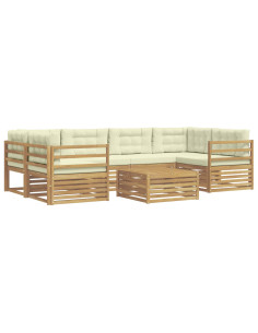 Set di divani da esterno 7 pcs Bianco e Crema Poliestere 2