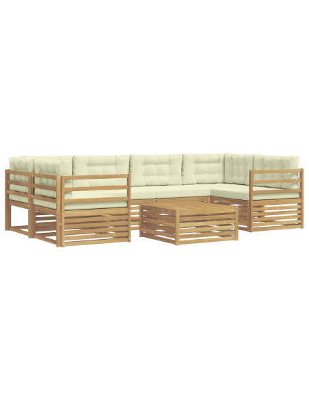 Set di divani da esterno 7 pcs Bianco e Crema Poliestere