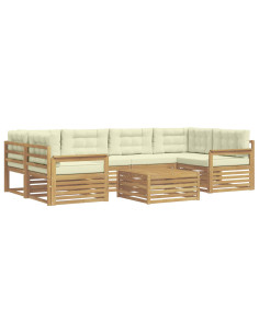 Set di divani da esterno 7 pcs Bianco e Crema Poliestere 2