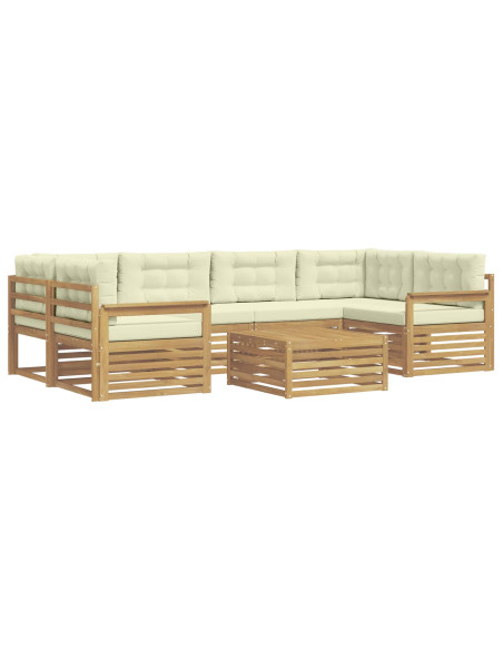 Set di divani da esterno 7 pcs Bianco e Crema Poliestere