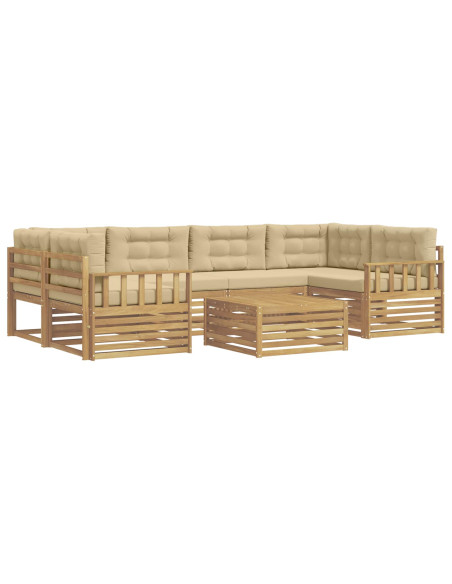 Set di divani da esterno 7 pcs Bianco e Beige Poliestere