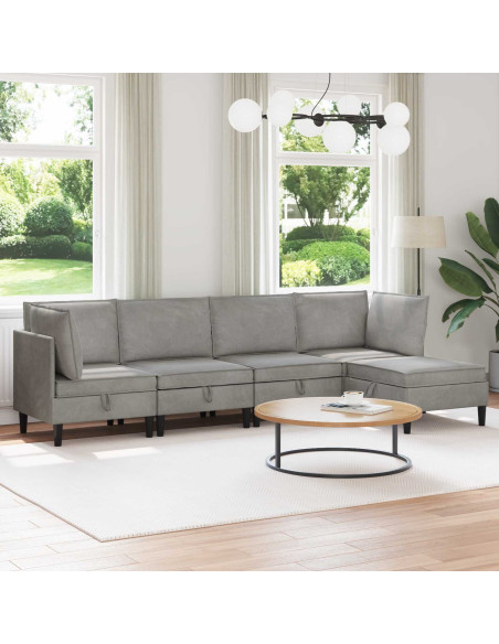 Set di mobili per il soggiorno 5 pcs Grigio Chiaro Velluto