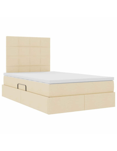 Letto con contenitore e materasso Crema 120 x 190 cm Tessuto