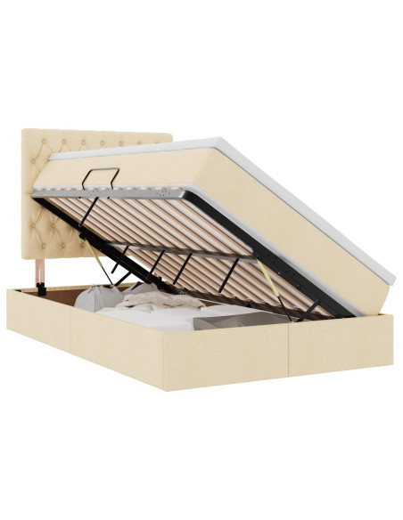 Letto con contenitore e materasso Crema 120 x 190 cm Tessuto