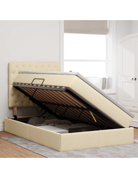 Letto con contenitore e materasso Crema 120 x 190 cm Tessuto