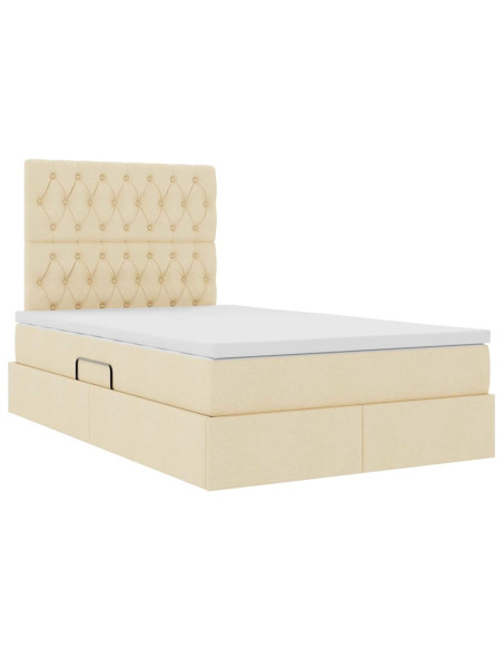 Letto con contenitore e materasso Crema 120 x 190 cm Tessuto
