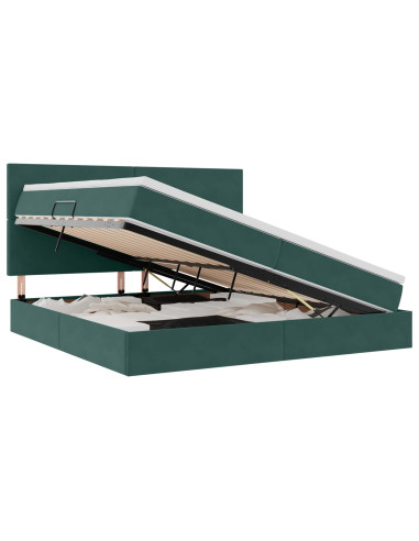 Letto con contenitore e materasso Verde Scuro 200 x 200 cm