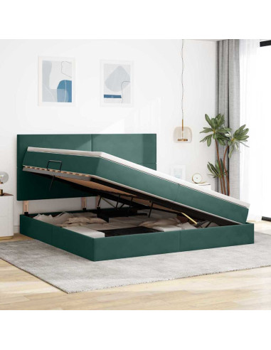 Letto con contenitore e materasso Verde Scuro 200 x 200 cm