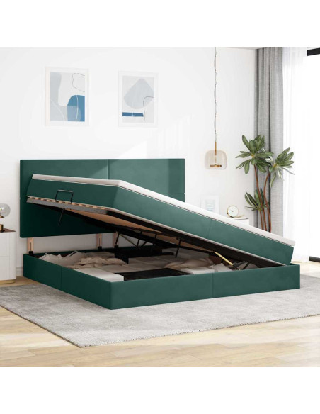 Letto con contenitore e materasso Verde Scuro 200 x 200 cm