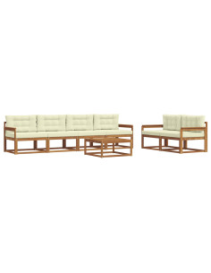 Set di divani da esterno con cuscino 7 pcs Naturale e Crema 2
