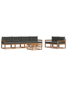 Set di divani da esterno con cuscino 7 pcs Naturale e Antracite 2