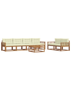 Set di divani da esterno con cuscino 7 pcs Naturale e Crema 2