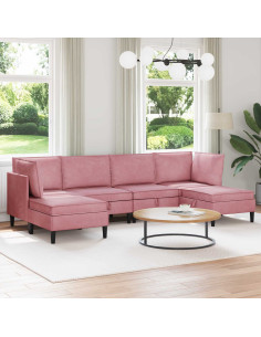 Set di mobili per il soggiorno con cuscino 6 pcs Rosa Velluto