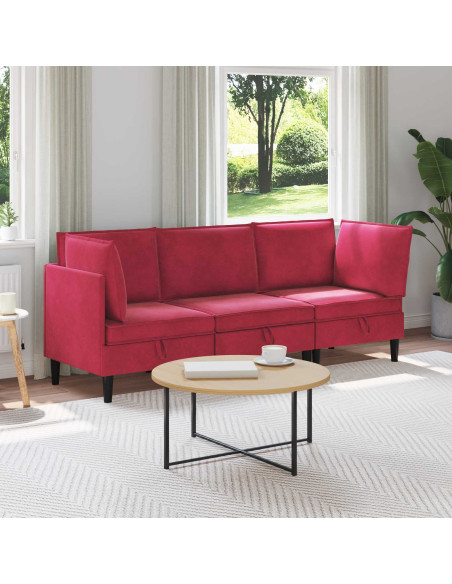 Set di mobili per il soggiorno 3 pcs Rosso Vino Velluto