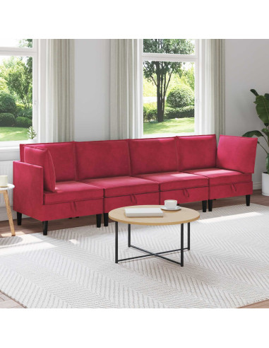 Set di mobili per il soggiorno 4 pcs Rosso Vino Velluto