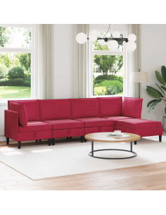 Set di mobili per il soggiorno 5 pcs Rosso Vino Velluto