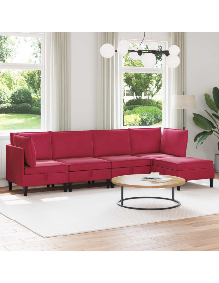 Set di mobili per il soggiorno 5 pcs Rosso Vino Velluto