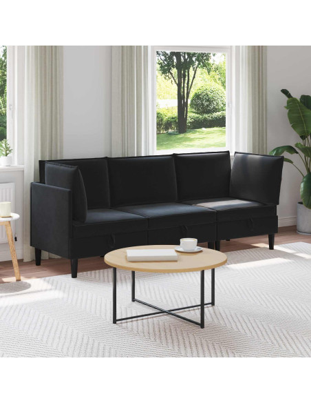 Set di mobili per il soggiorno con cuscino 3 pcs Nero Velluto