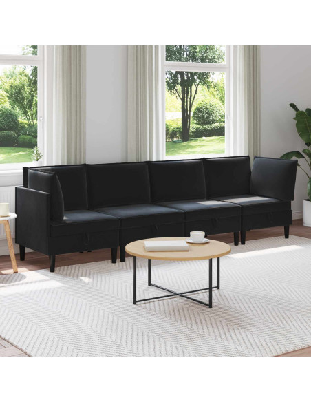 Set di mobili per il soggiorno con cuscino 4 pcs Nero Velluto