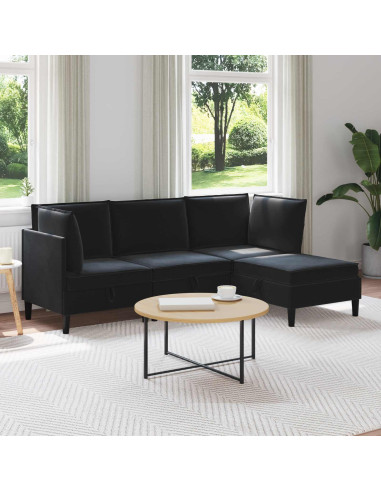 Set di mobili per il soggiorno con cuscino 4 pcs Nero Velluto