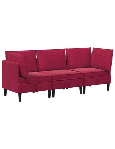 Set di mobili per il soggiorno 3 pcs Rosso Vino Velluto