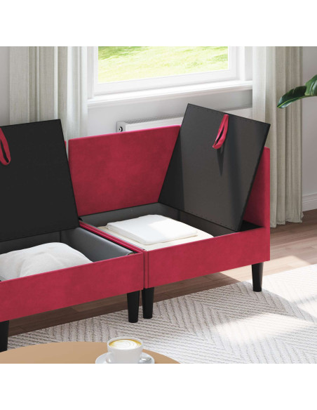 Set di mobili per il soggiorno 4 pcs Rosso Vino Velluto