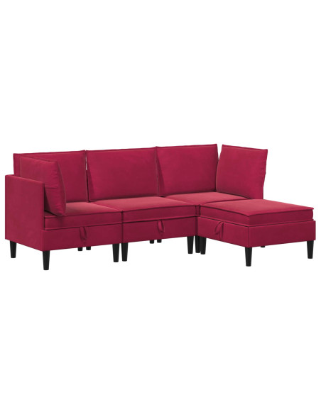 Set di mobili per il soggiorno 4 pcs Rosso Vino Velluto