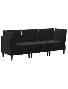 Set di mobili per il soggiorno con cuscino 3 pcs Nero Velluto 2