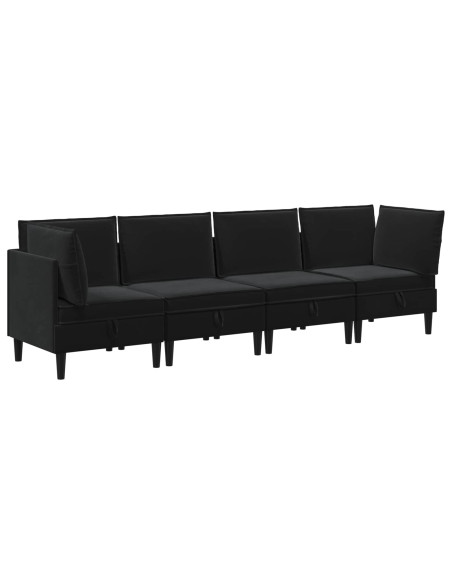 Set di mobili per il soggiorno con cuscino 4 pcs Nero Velluto