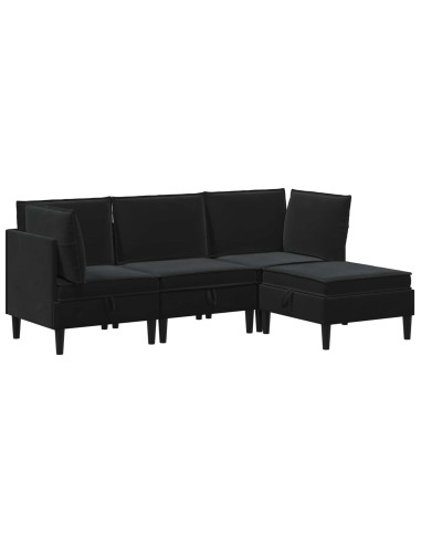 Set di mobili per il soggiorno con cuscino 4 pcs Nero Velluto