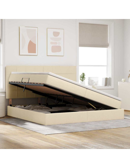 Letto con contenitore e LED Crema 200 x 200 cm Poliestere