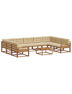 Set di divani da esterno con cuscino 10 pcs Naturale e Beige 2