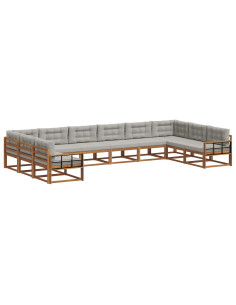 Set di divani da esterno 10 pcs Grigio Naturale e Chiaro 2
