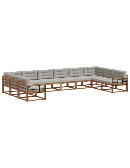 Set di divani da esterno 10 pcs Grigio Naturale e Chiaro