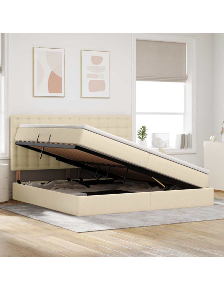Letto con contenitore e materasso Crema 200 x 200 cm Poliestere