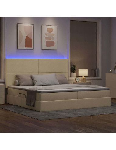 Letto con contenitore e LED Crema 200 x 200 cm Poliestere