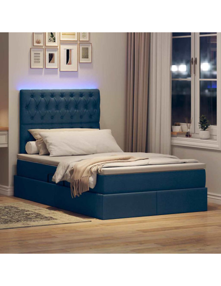 Letto con contenitore e LED con led Blu 120 x 190 cm Poliestere
