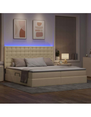 Letto con contenitore e LED Crema 200 x 200 cm Poliestere