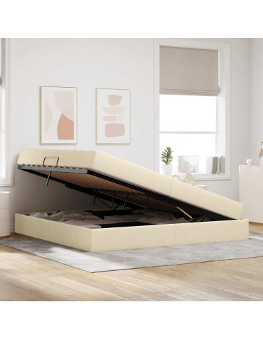 Letto con contenitore e materasso Crema 200 x 200 cm Poliestere