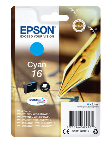 EPSON CART INK CIANO PER WF-2510WF, WF-2520NF, WF-2530WF WF-2540WF SERIE 16 PENNA E CRUCIVERBA